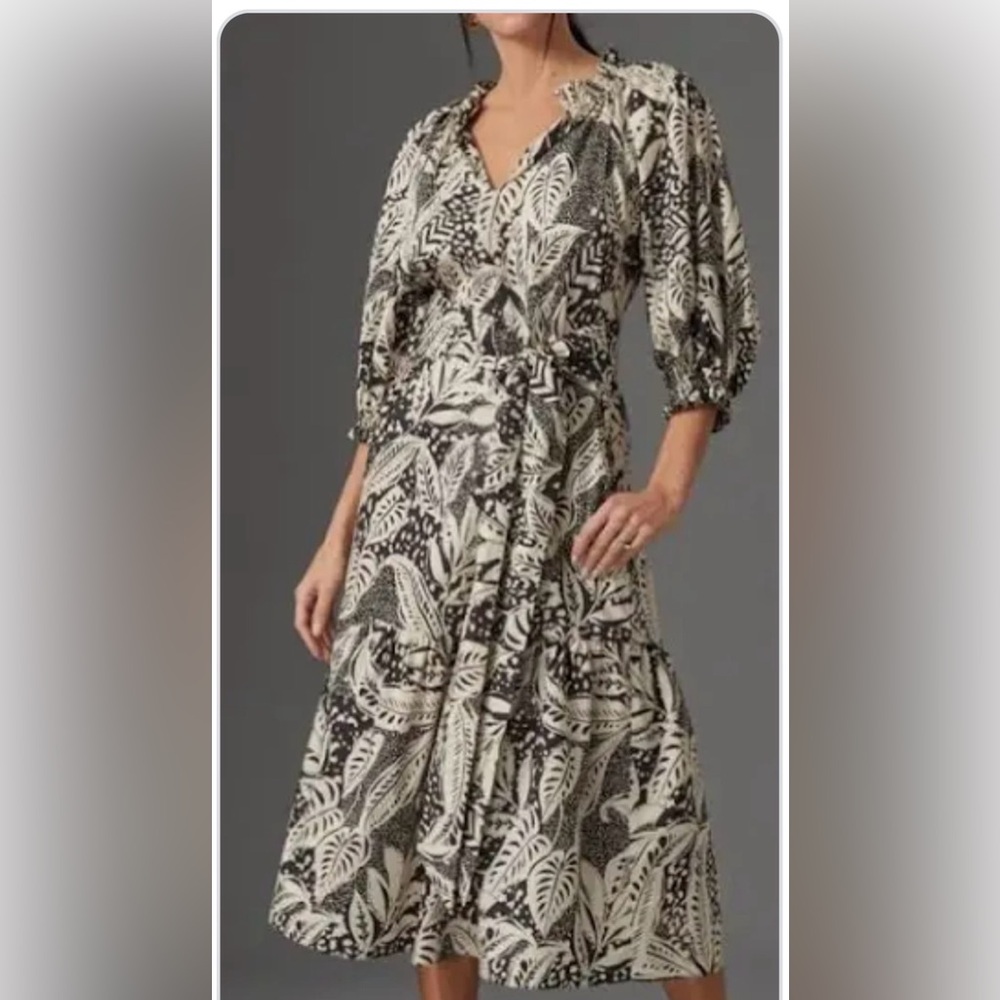 Elegant Black and  off White Patterned Dress